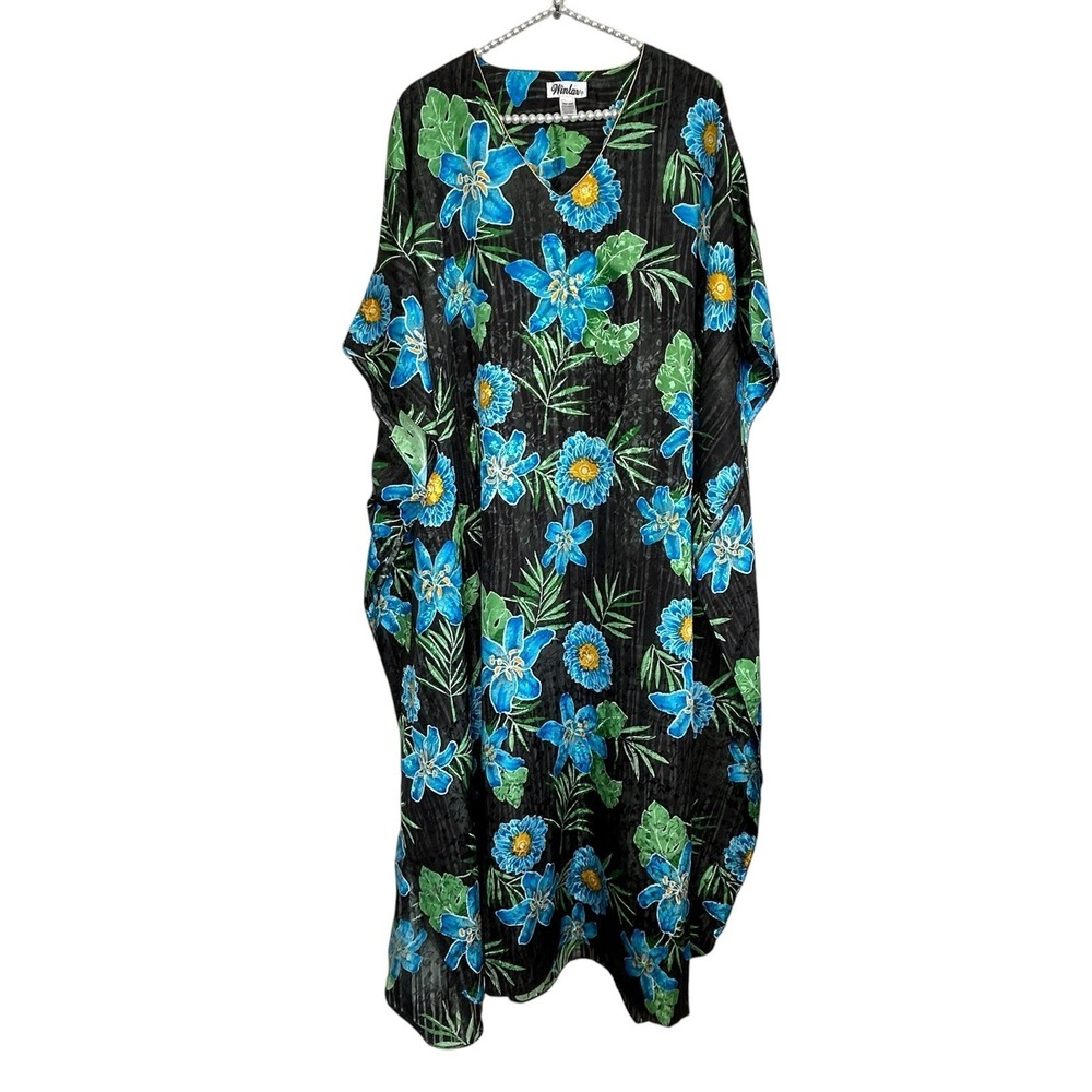 Winlar Maxi Floral Kaftan Dress Mumu O/S One Size Resort Tropical Lounge Beach